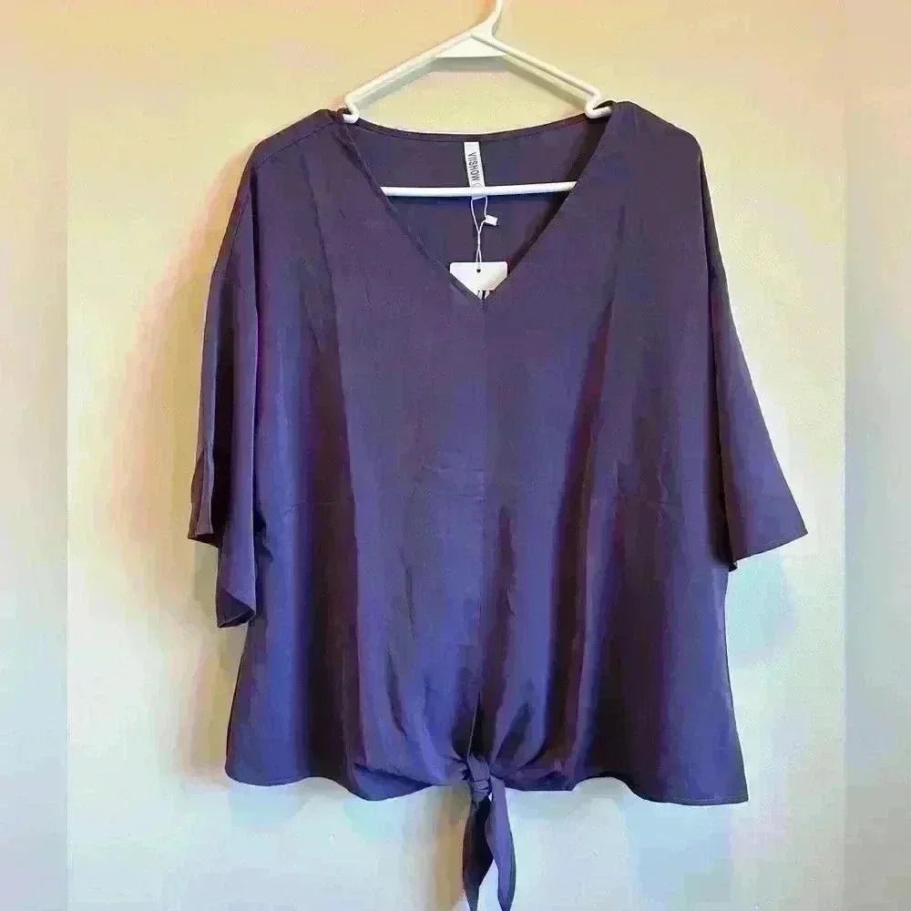 VIIShow‎ Women’s Lightweight Purple Blouse With Tie Knot In Front - Size 2XL